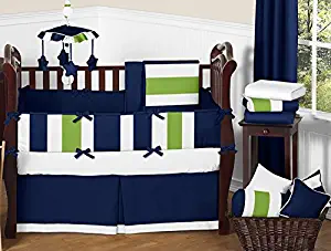 Sweet Jojo Designs 9-Piece Navy Blue and Lime Green Stripe Baby Boy Bedding Crib Set