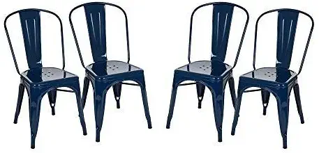 Glitzhome JK85044-NAVY Metal Side Chairs, 17.72" 20.08" 33.46", Navy