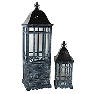 Essential Décor & Beyond EN19002 2 Piece Wooden Lantern with Drawers