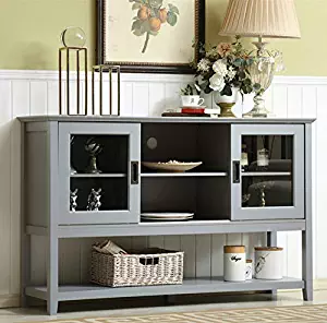 Mixcept 55" Modern and Contemporary Sideboard Buffet Cabinet Wood Console Table Storage Cabinet with Sliding Doors Kitchen Dining Room Furniture, Gray