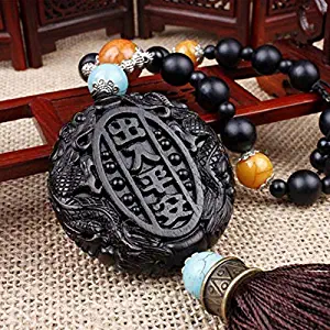 Kiartten Wooden Buddha Statue Wood Carving & Buddha Beads Chinese Buddhism Shakyamuni Statue Sculpture Amulet Car Pendant Netsuke AHJ004