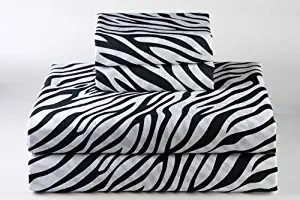 Cotton sheets Soft - 4-Piece Sheet Set for Cal-Queen Size 60"X84" Zebra Animal Print 100% Egyptian Cotton 600 Thread Count (10" Drop) Bed sheets