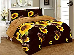 Home Fantasia 3 Piece Sunflower Brown Yellow Flannel Plush Sherpa Blanket QueenSize 7 lbs