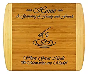 GIFT FOR FAMILY FRIEND HOUSEWARMING ~ Personalized 2-Tone Bamboo Cutting Board w/ Free Stand ~ 2-Sided Design, Engraved Side Designed For Décor, Reverse Side for Usage ~ Christmas Gift Birthday Gift