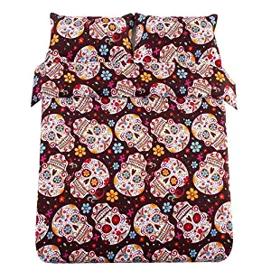 Sandyshow 3PC Sugar Skull Bedding Microfiber Duvet Cover Set  (Full/Queen, Sugar Skull)