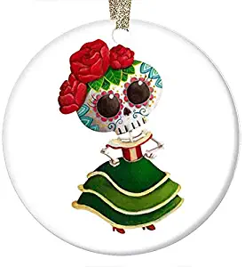 128 buyloii El Dia de Los Muertos Skeleton Girlgn Ornament (Round) Personalized Ceramic Holiday Christmas Ornament Ideas 2019