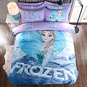 Casa 100% Cotton Kids Bedding Set Girls Frozen Elsa Duvet Cover and Pillow Cases and Fitted Sheet,Girls,4 Pieces,Full