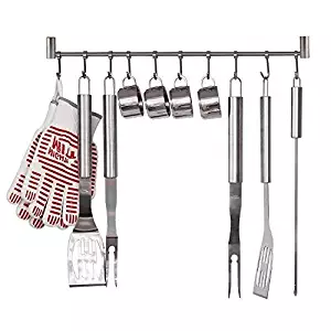 HOMFA Kitchen Rail Rack Wall Mounted Utensil Hanging Rack Stainless Steel Hanger Hooks for Kitchen Tools, Pot, Towel (10 Sliding Hooks)