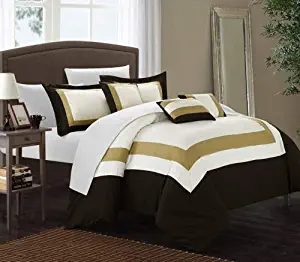 Chic Home Duke 10 Piece Color Block Bed, Queen, Gold