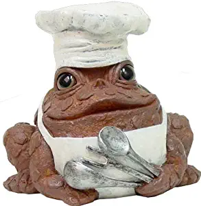 Homestyles Toad Hollow #94006 Figurine Chef with Kitchen Apron & Chef Hat Holding Cooking Spoons Grill Character Garden Statue Small 5.5"h Toad Figure Coffee