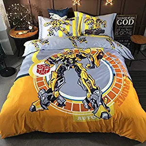 EVDAY Spider-Man Batman Captain America Iron-Man Transformers Bumblebee Superman 3D Cartoon Kids Bedding Including 1Duvet Cover,1Flat Sheet,2Pillowcases King Queen Full Twin Size