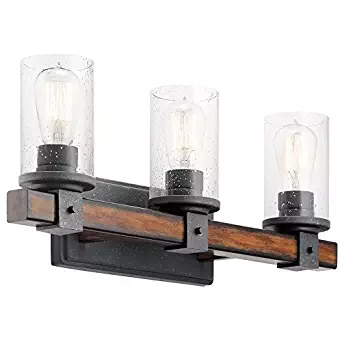 Kichler Lighting 3 Light Barrington Distressed Black and Wood Bathroom Vanity Light