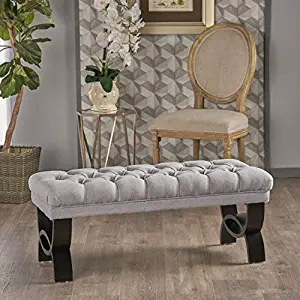 Christopher Knight Home 299602 Living Reddington Light Grey Tufted Fabric Ottoman Bench, 17.25 inches deep x 41.00 inches Wide x 16.75 inches high