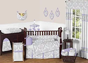 Sweet Jojo Designs 9-Piece Lavender, Gray and White Elizabeth Damask Print Baby Bedding Collection Girl Crib Set
