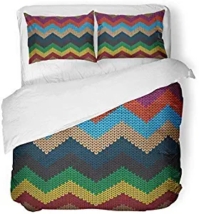 SINOVAL 3 Piece Duvet Cover Set Breathable Brushed Microfiber Fabric Missoni Knitted Varicolored Sweater Autumn Beautiful Close Craft Dark Detail Bedding Set with 2 Pillow Covers Twin Size