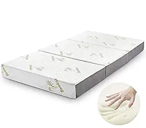 Folding Mattress, Inofia Memory Foam Tri-fold Mattress with Ultra Soft Removable Bamboo Cover Washable, Non-Slip Bottom & Breathable Mesh Sides - Queen 6-Inch