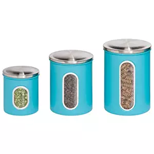 Honey-Can-Do KCH-01312 3-Piece Metal Nested Canister Storage Set, Blue