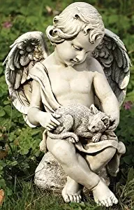 Joseph Studio 12" Cherub Angel with Kitten Cat Outdoor Garden Figure