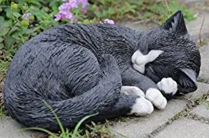 Hi-Line Gift 87728-A Cat Sleeping Lying Down Statue44; Black & White