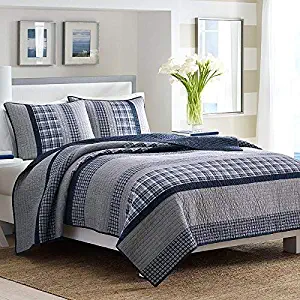 Nautica Adleson Cotton Pieced Quilt, Full/Queen, Blue/Grey