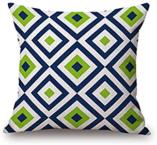 Throw Pillow Cover 18x18 Beautiful Abstract Geometric Square Diamonds Navy Lime White Spring Summer Home Decor Invisible Zipper Durable Decorative Cushion Cover Pillow Case Sofa Couch Bed Living Room