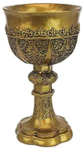 Design Toscano Golden Chalice of King Arthur Medieval Decor Gothic Goblet Sculpture, 9 Inch, Polyresin, Gold