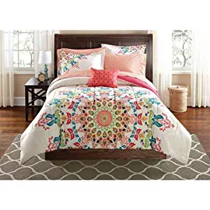 Teen Girls Queen Size Rainbow Unique Prism Pink Blue Green Colorful Patten Bedding Set (8 Piece Bed in a Bag)