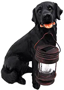 Black Labrador Dog With Lantern Garden Solar Light