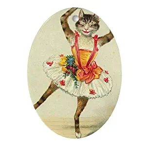 Yilooom Cat Ballerina 3" Flat Porcelain Ceramic Ornament-Christmas/Holiday/Love/Anniversary/Newlyweds/Keepsake Oval