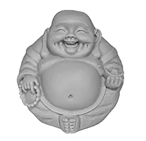 JB Premium 3in Happy Buddha Statue/Laughing Buddha Figurine/Idol. Made of Poly Marble. PREMIUM QUALITY Buddha Decor. (Grey Natural Stone Color Finish)