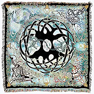 Pure Country Weavers - Irish Celtic Woven Blanket - Tree of Life Large Soft Comforting Woven Spirit Animals Cotton USA 54x54