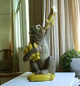 Amusing Monkey Eating Banana Statue Figurine Ornament Home Garden Lawn Decor for Bookshelf Flowerpot