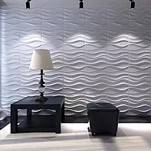 Art3d Decorative 3D Wavy Wall Panel Design Pack of 12 Tiles 32 Sq Ft (Plant Fiber)　
