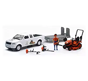 Kubota 1/18 Pickup Truck and Trailer w Mower, Figure & Accessories by New Ray