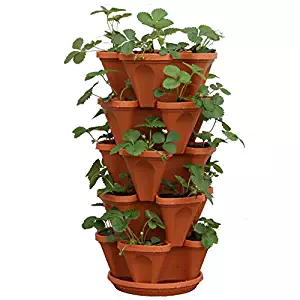 5-Tier Strawberry and Herb Garden Planter - Stackable Gardening Pots with 10 Inch Saucer (Terra-Cotta)