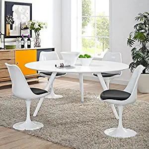 Modway Lippa 60" Mid-Century Modern Kitchen and Dining Table with Round White Top and White Tripod Base