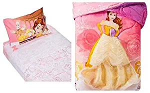 Creekside Deals Princess Beauty and The Beast Twin Microfiber Comforter w/Removable Wearable Belle Skirt & Beauty and The Beast Microfiber Twin Sheet Set Belle - Bundle