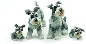 Grandroomchic Animal Miniature Handmade Porcelain Statue Schnauzer Dog Family Figurine Collectibles Gift