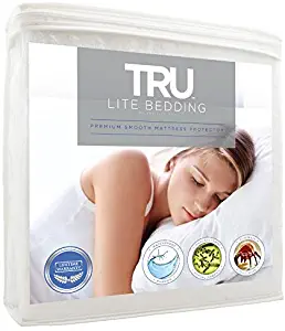 TRU Lite Bedding Waterproof Mattress Protector - Hypollergenic Dust Mite Bed Cover - Smooth Breathable Mattress Cover - Protection from Dust Mites, Allergens, Bacteria, Urine - Queen Size