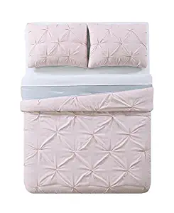 My World LHK-COMFORTERSET Pleated Reversible Full/Queen Comforter Set, Blush/Silver Gr
