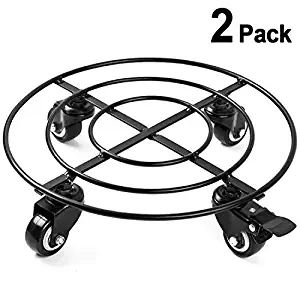 2 Pack 14" Metal Plant Caddy Heavy Duty Iron Potted Plant Stand With Wheels Round Flower Pot Rack on Rollers Dolly Holder on Wheels Indoor Outdoor Planter Trolley Casters Rolling Tray Coaster