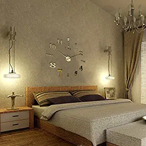 Yanoen Modern 3D Frameless Wall Clock Style Watches Hours DIY Room Home Decorations Model(Gold)