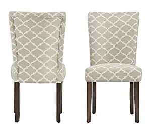 ModHaus Modern Light Gray Fabric Moroccan Quatrefoil Pattern Parsons Style Dining Chairs | Wood Finish Wooden Legs - Set of 2 Includes ModHaus Living (TM) Pen