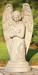 Roman 30" Gray Serene Kneeling Angel with Arms Folded Inspirational Outdoor Garden Statue