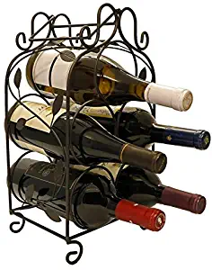 KitchenEdge Rosabel 5 Bottle Metal Wine Rack for Tabletop or Countertop, Free Standing, Metal (Black)