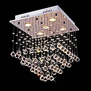 Saint Mossi Chandelier Modern K9 Crystal Raindrop Chandelier Lighting Flush Mount LED Ceiling Light Fixture Pendant Lamp for Dining Room Bathroom Bedroom Livingroom 5 GU10 Bulbs Required H18 W16 L16