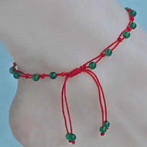 The red Rope and Chain of Natural Agate red Rope Foot Chain Transfer Evil(Green,16-17cm)