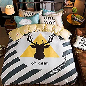 WarmGo Home Bedding Oh Deer Pattern Design Duver Cover Set 4 Piece Full/Queen for Adult Kids Bedding Set with 2 Personaltiy Pillowcase - Not Include Comforter