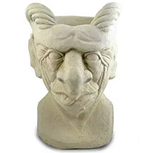 Modern Artisans Garden Gargoyle Head Outdoor Planter, 14-Inch Fine Concrete