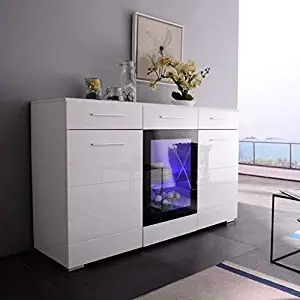 Mecor Sideboard Cabinet Buffet,Kitchen Sideboard and Storage Cabinet/TV Stand High Gloss LED Dining Room Server Console Table Storage with 3 Door/2 Drawers White
